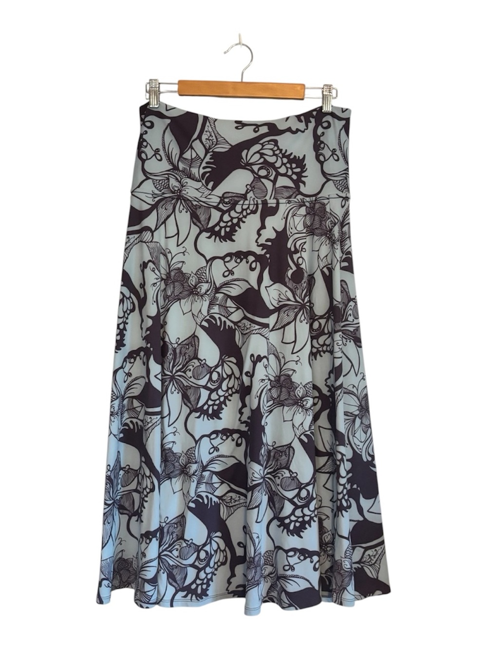 Patagonia Blue Black Floral Print Stretchy W's Morning Glory Skirt